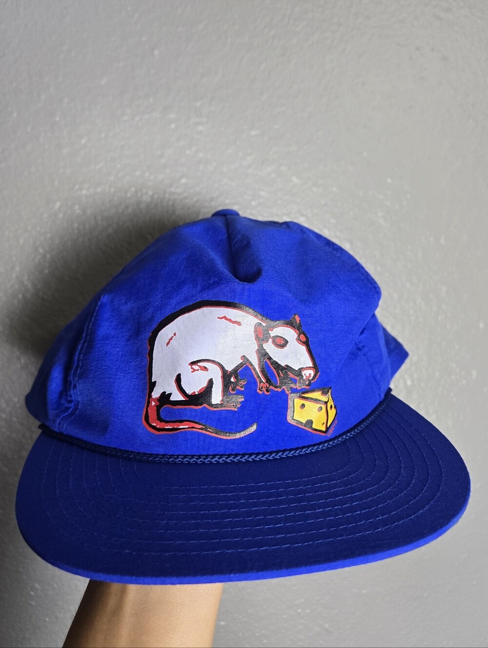 Obey RARE Blue Cap with White Rat and Yellow Cheese Graphic